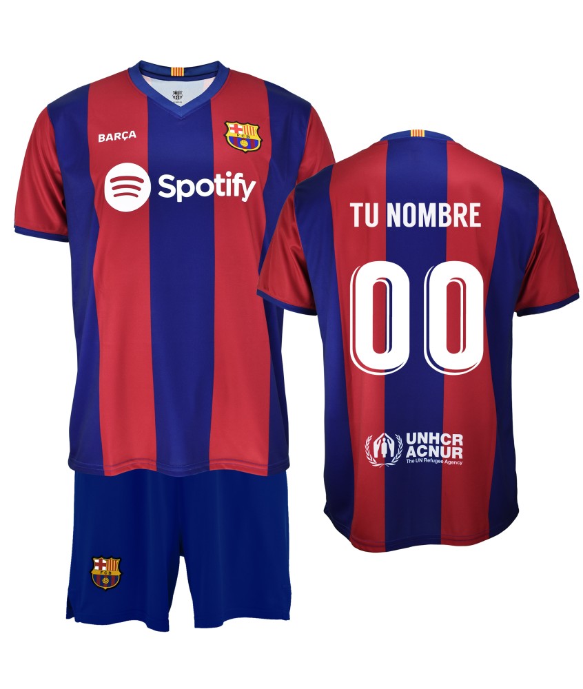 Conjunto Personalizable Primera Equipación Infantil del FC Barcelona Producto Oficial Licenciado Temporada 2023/24