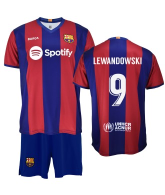 Conjunto Lewandowski Primera Equipación Infantil del FC Barcelona, Producto Oficial Licenciado Temporada 2023/24