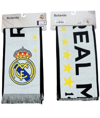 Real Madrid CF Bufanda Oficial Color Blanco Estrellas Amarillas