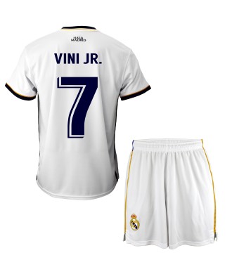 Conjunto  Vini JR. Primera Equipación Para Niño del Real Madrid  Producto Oficial Licenciado Temporada 2023/24